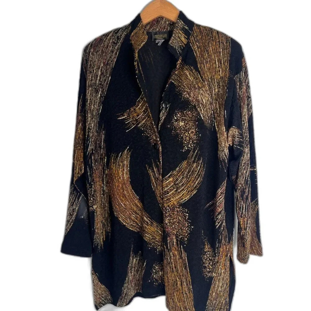 A Touch of Class Vintage Artsy Button‎ Front Long Sleeve Blouse Size LG